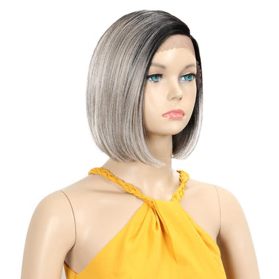Début Lace Front Perücke für schwarze Damen Bob Perücke für weisse Damen Kunsthaar 24 cm 120g Grau G