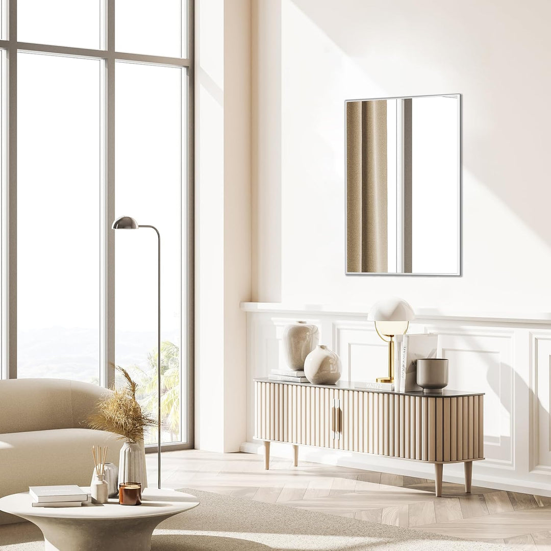 50 x 70 cm weisser Badezimmerspiegel mit Metallrahmen für die Wand, weisser Badezimmer-Schminkspiege