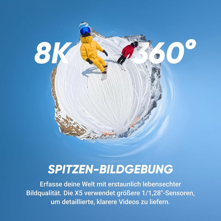 Insta360 X5 Snowboard-Bundle - wasserdichte 8K 360°-Kamera, Unsichtbarer Selfie-Stick-Effekt, Spitze