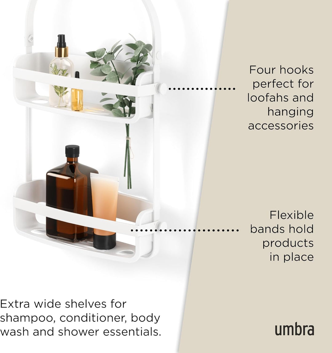 Umbra Flex Duschablage, Duschregal, Duschcaddy, Duschdiener, Weiss Weiss Duschablage mit 2 Fächern,