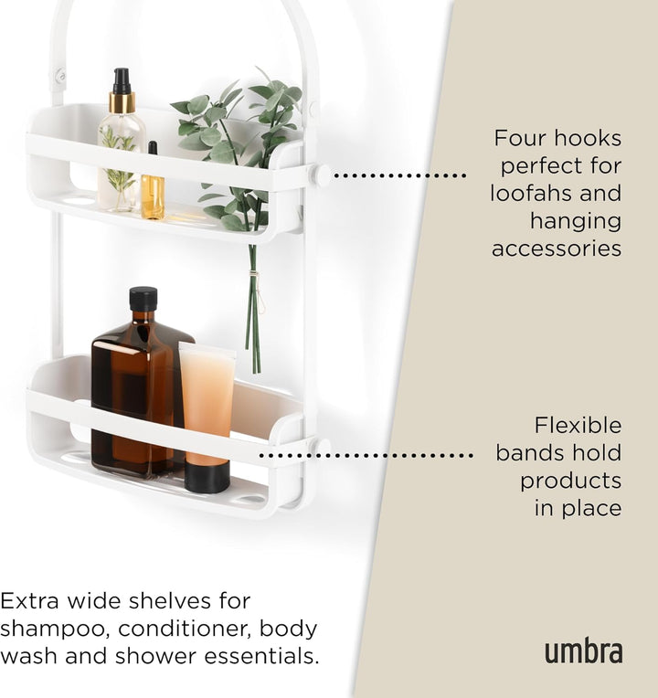 Umbra Flex Duschablage, Duschregal, Duschcaddy, Duschdiener, Weiss Weiss Duschablage mit 2 Fächern,