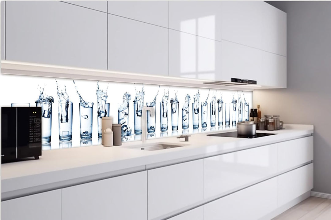 DIMEX Küchenrückwand Folie Selbstklebend WASSERSPRITZER IN GLÄSERN 420 x 60 cm | Klebefolie - Dekofo