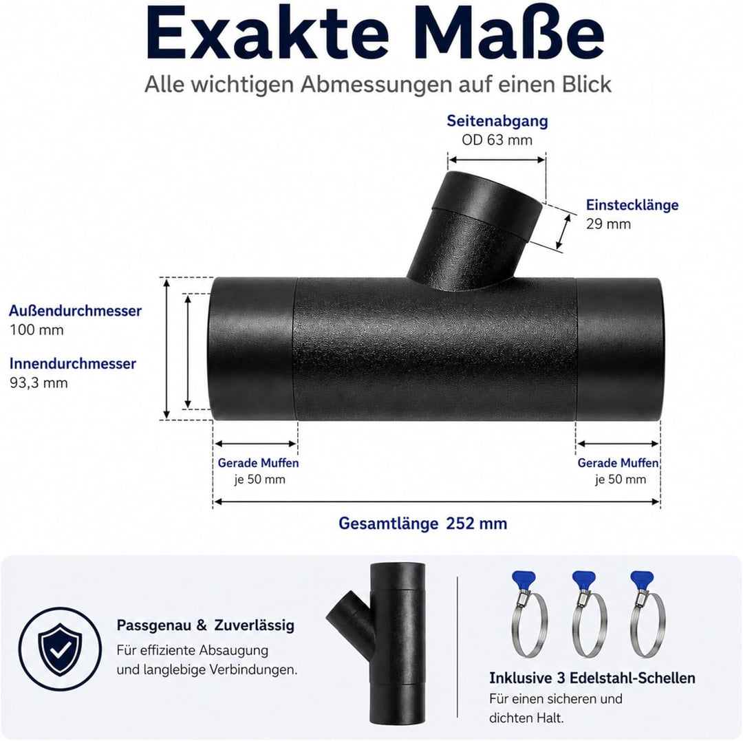 Y Stück 100mm, Absaugung Werkstatt, Y stück 100mm Abluft Adapter inkl. 3 Schlauchklemmen, Absaugung