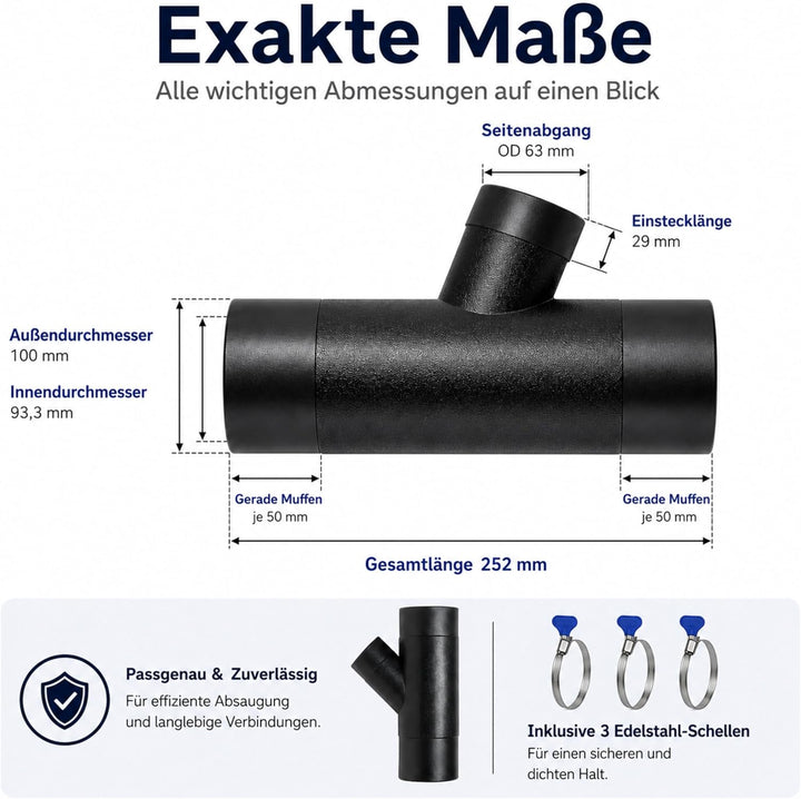 Y Stück 100mm, Absaugung Werkstatt, Y stück 100mm Abluft Adapter inkl. 3 Schlauchklemmen, Absaugung