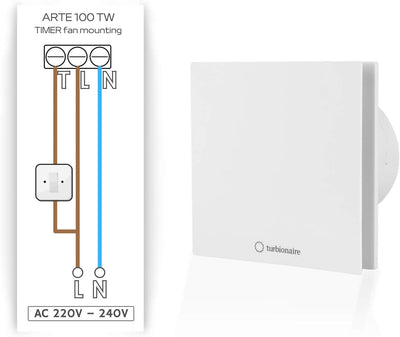 Turbionaire Arte 100 TW Bad Ventilator Timer 100mm Weiss für die Evakuierung Standard für Bad, Küche