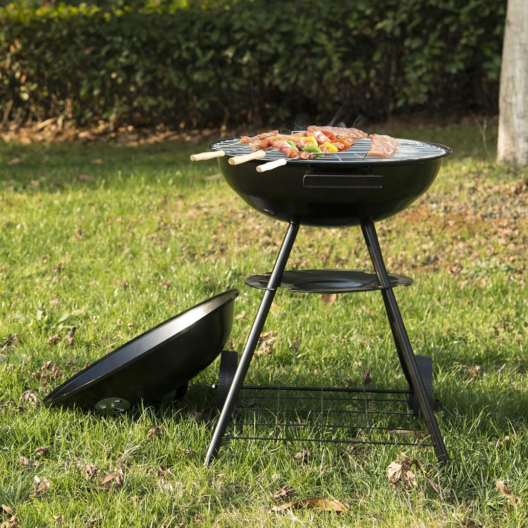 eSituro SBBQ0005 Holzkohlegrill Rundgrill Holzkohle-Grillwagen mit Rädern Deckel Standgrill Barbecue