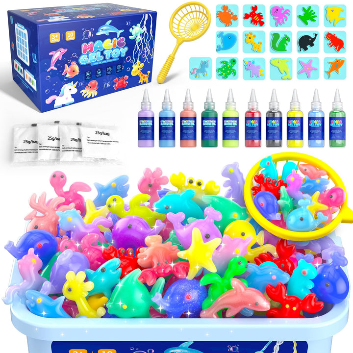 Hot Bee Wassergel Bastelset für Kinder 3-8 Jahre, Squishy selber machen Set mit 10 Gel-Flaschen & 8