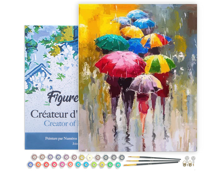 Figured'Art Malen Nach Zahlen Erwachsene Mit Rahmen Schirme im Regen - Paint by Numbers Basteln DIY