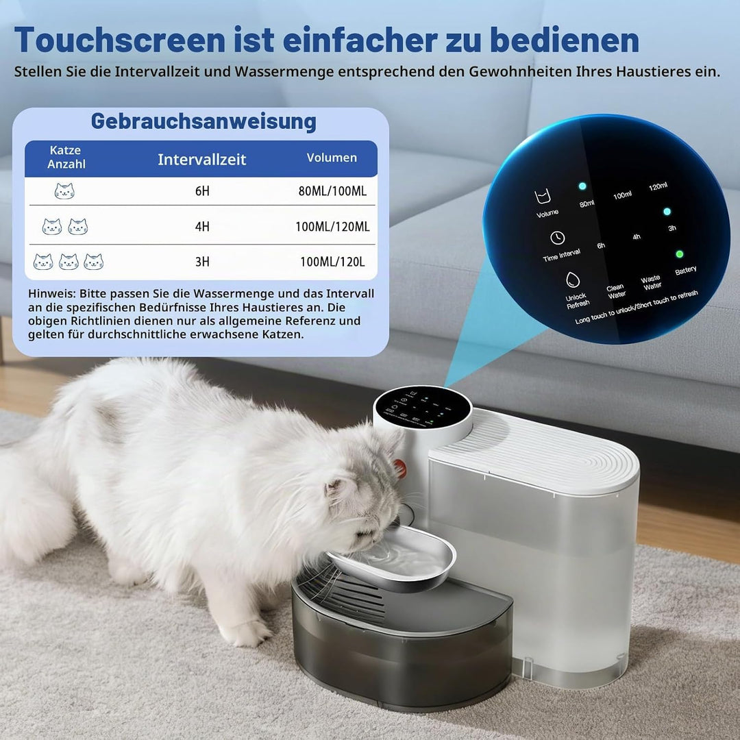 Trinkbrunnen für Katze Kabellos ohne Filter, 3.8L Katzenbrunnen Kabellos mit Abwasser-Trennungs-Syst