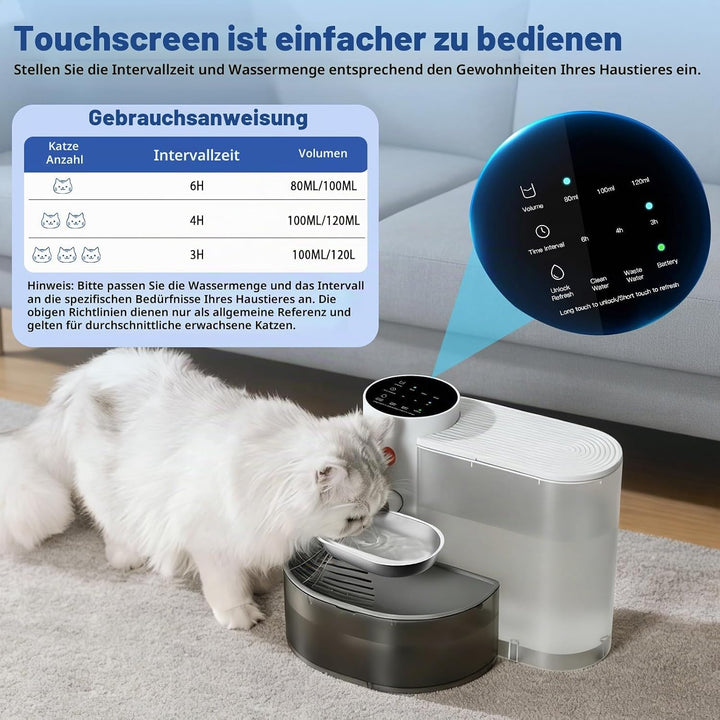 Trinkbrunnen für Katze Kabellos ohne Filter, 3.8L Katzenbrunnen Kabellos mit Abwasser-Trennungs-Syst
