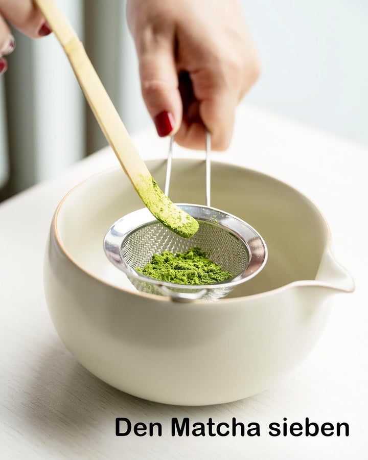 Traditionelles Matcha Set 5-teilig – Matcha-Schale 500ml, Bambusbesen, Besenhalter, Löffel &amp; Sieb –