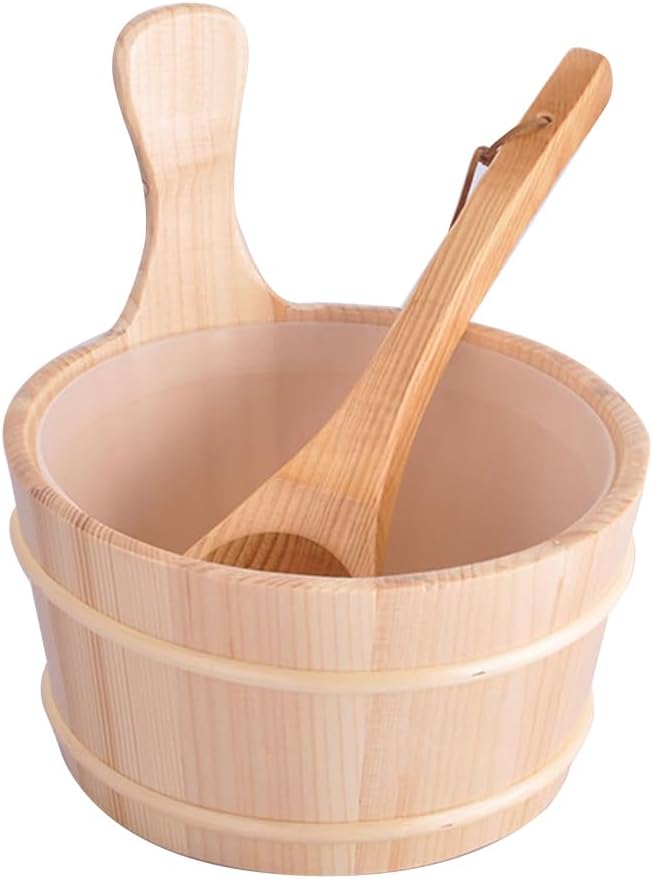 Sauna Kübel - Sauna Eimer Set Aus Naturbelassenem Holz Mit Kelle - Hitzebeständiges Saunazubehör Für