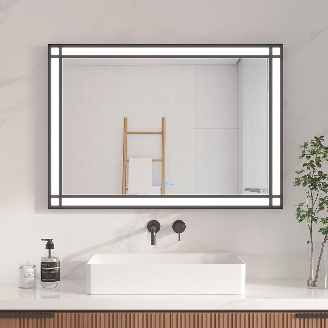 AQUABATOS LED Badspiegel mit Beleuchtung 100x70 cm Fensteroptik Fensterspiegel Lichtspiegel Badezimm