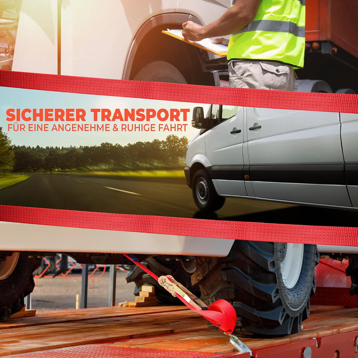NTG Spanngurte mit Ergo-Ratsche 5000 kg 8 m - 4 Stück 2-teilig 50 mm TÜV/GS | Langhebelratsche mit H