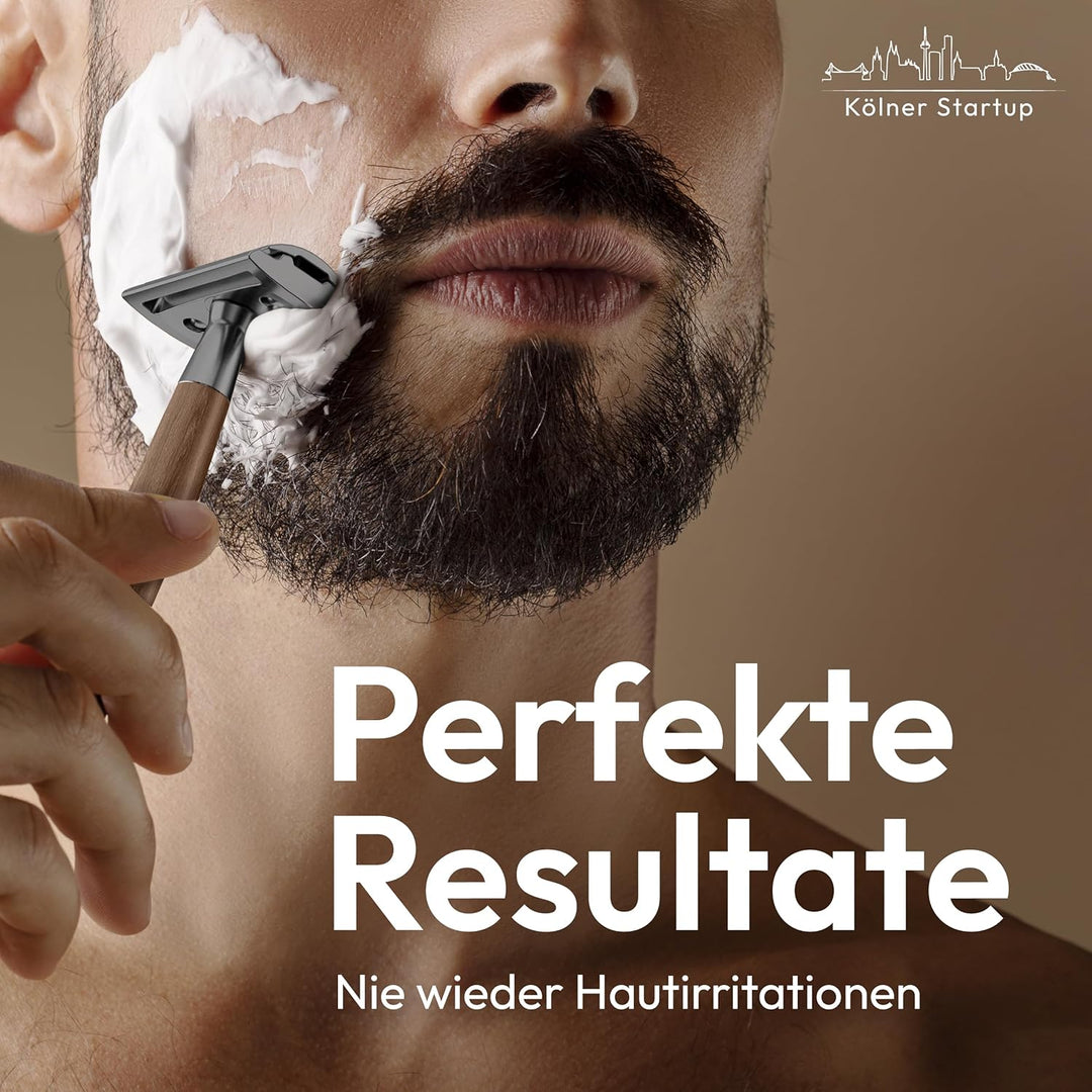 ANYMALE® Rasierhobel aus Walnussholz - Set mit Ständer und 5 ASTRA Klingen - Zero Waste Rasierer für