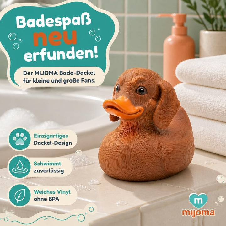 MIJOMA Bade-Dackel – Lustige Dackel-Badeente aus Vinyl – Geschenkidee für Dackelfans – Originelle Qu