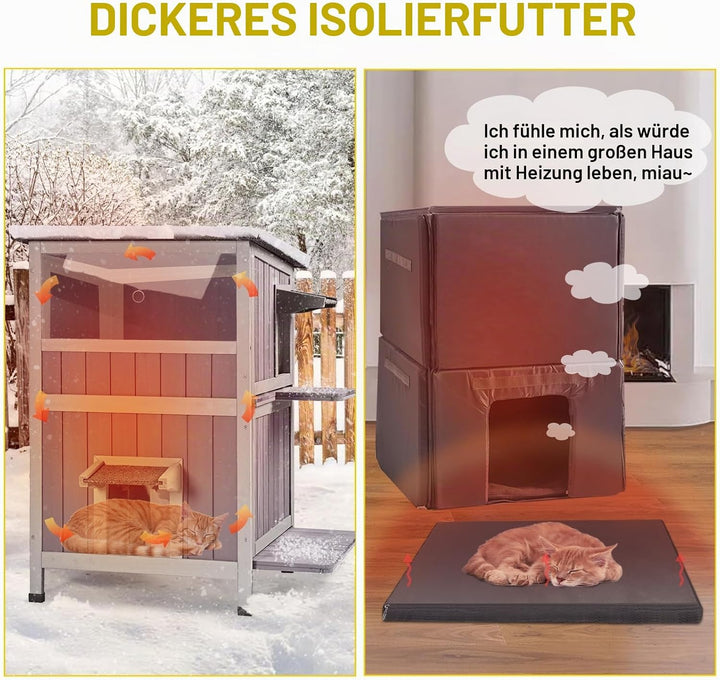 Katzenhaus für den Aussenbereich mit isolierter Auskleidung, wetterfester Winterunterstand für Wildk