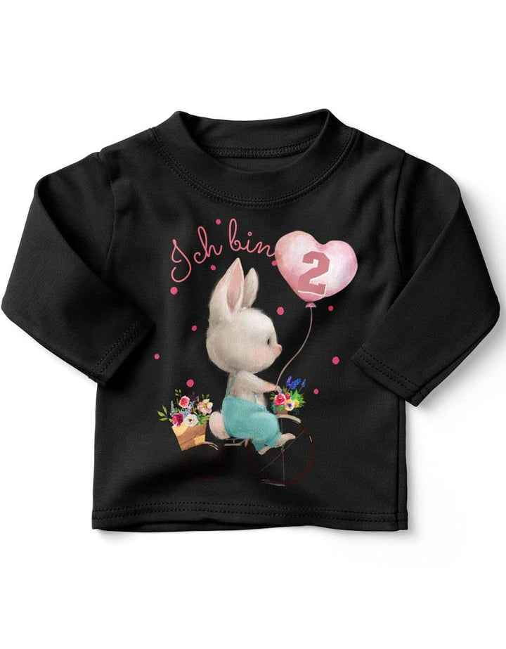 miKalino Baby/Kinder Longsleeve mit Spruch Ich Bin Zwei 2 Niedlicher Hase auf einem Fahrrad Langarm
