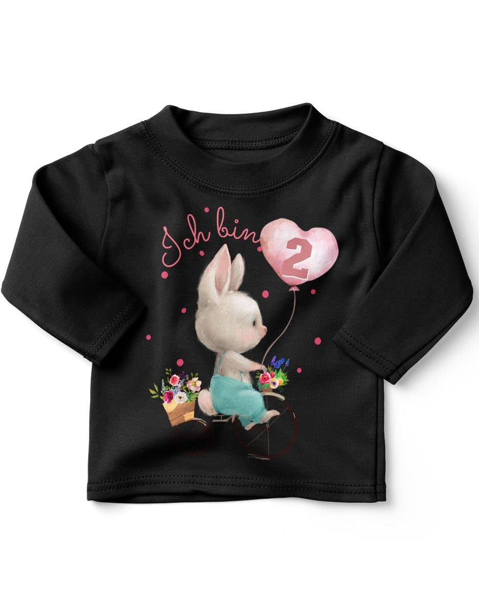 miKalino Baby/Kinder Longsleeve mit Spruch Ich Bin Zwei 2 Niedlicher Hase auf einem Fahrrad Langarm