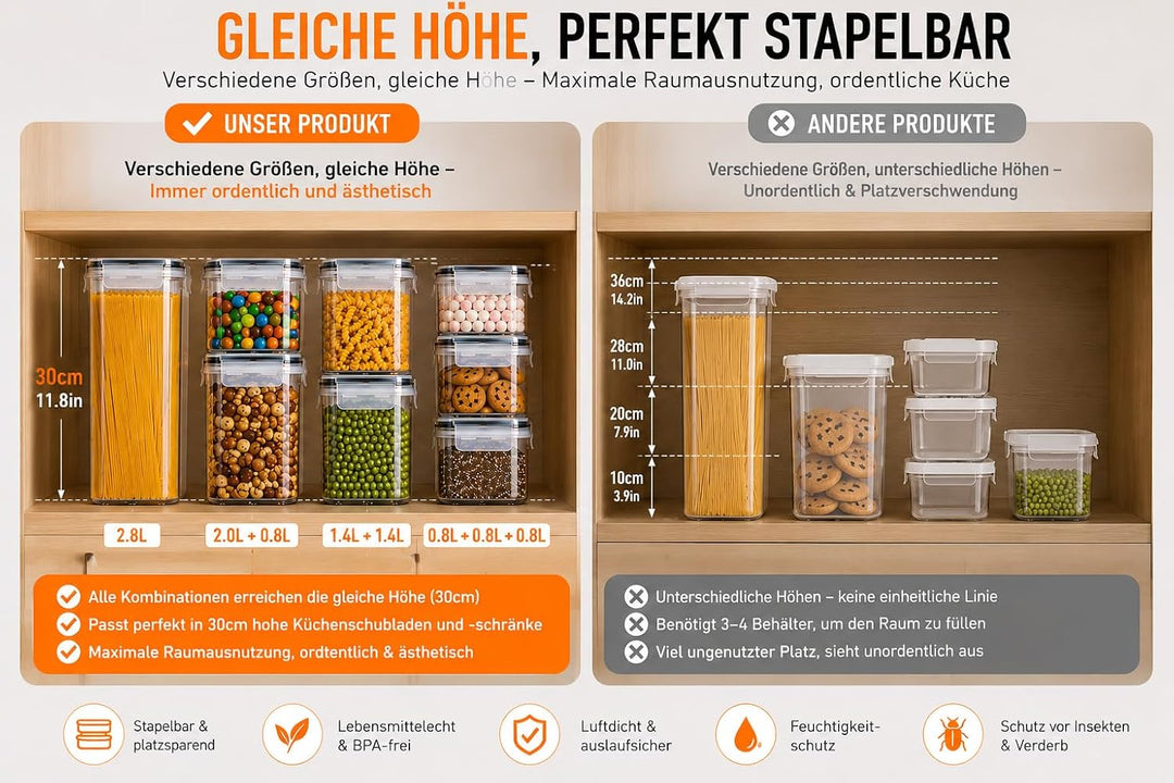 2.8L/30CM Küchen Vorratsdosen mit Deckel Luftdicht Gross 16er Set BPA Frei, aufbewahrungsbox mit dec