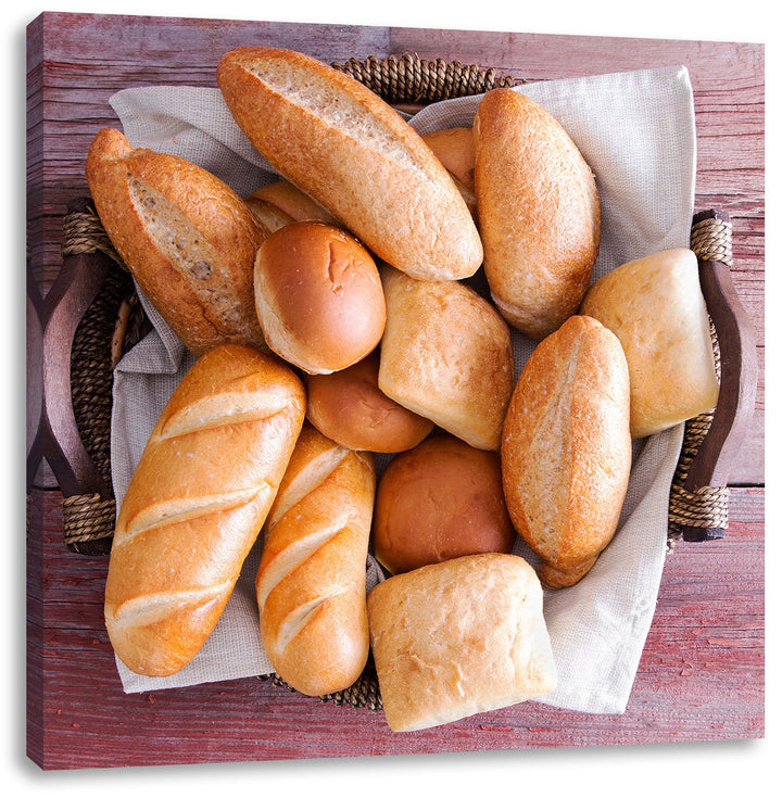 Frische knusprige Brötchen, Format: 70x70 auf Leinwand, XXL riesige Bilder fertig gerahmt mit Keilra