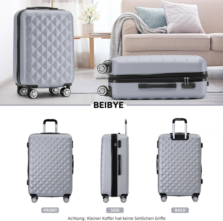 BEIBYE Zwillingsrollen 2066 Hartschale Trolley Koffer Reisekoffer Gepäck M-L-XL-Set (Silber, XL) Sil