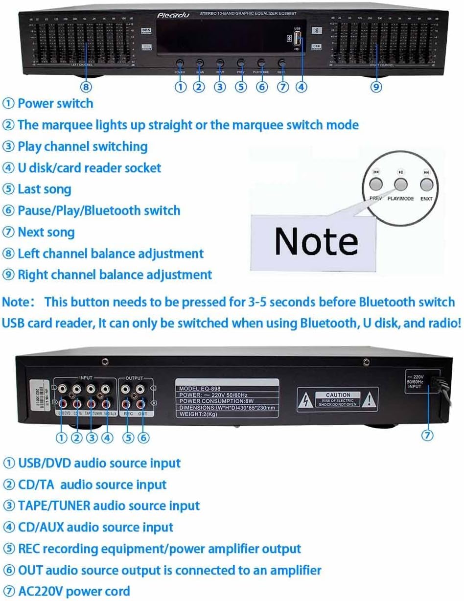220 V Hifi Digital Hd Stereo Vorverstärker Equalizer Eingebauter Usb Bluetooth Home Stage Equalizer