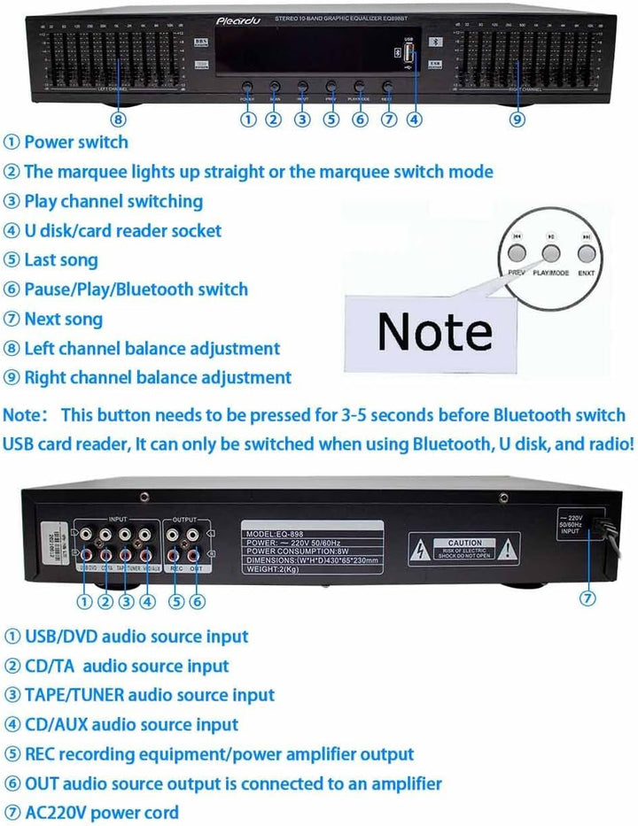 220 V Hifi Digital Hd Stereo Vorverstärker Equalizer Eingebauter Usb Bluetooth Home Stage Equalizer
