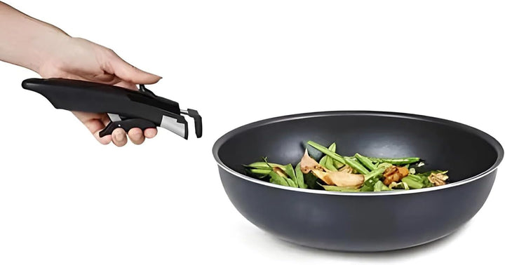 Sitram 713777 Wok, Aluminium, Ø 28 cm – Farbe: Schwarz – abnehmbarer Griff SITRAMOVIBLE – für alle H