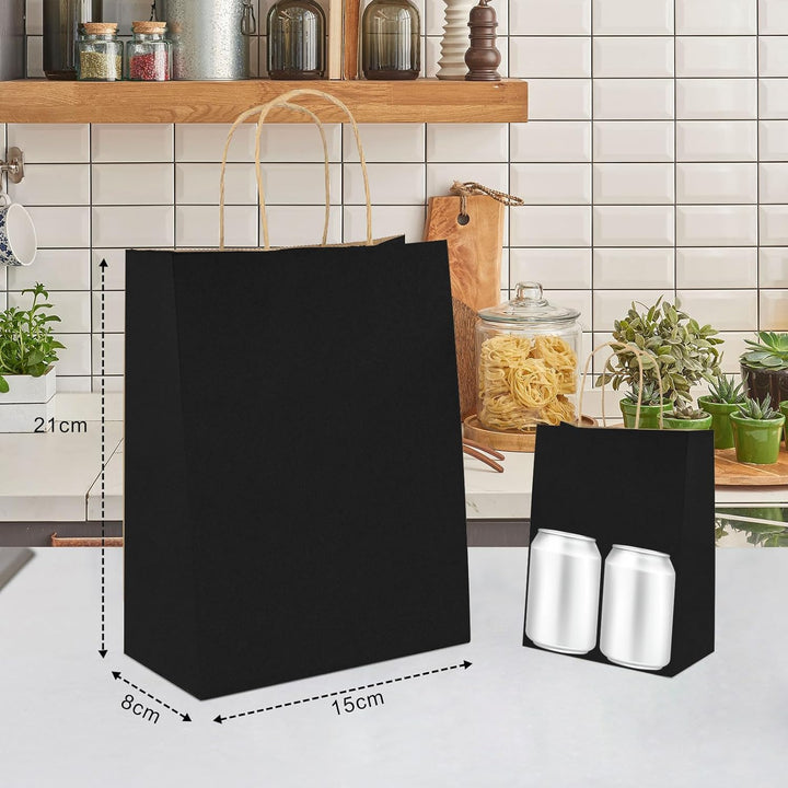 Gucass 50 Stück Klein Papiertüten mit Henkel, Schwarz Kraft Papiertaschen Geschenktüten, 15x8x21cm P