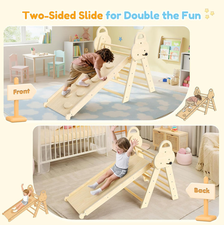 7-in-1 Montessori Indoor Spielset,Klettergerüst mit Rutsche, Bogen & Matte für Kleinkinder und Kinde