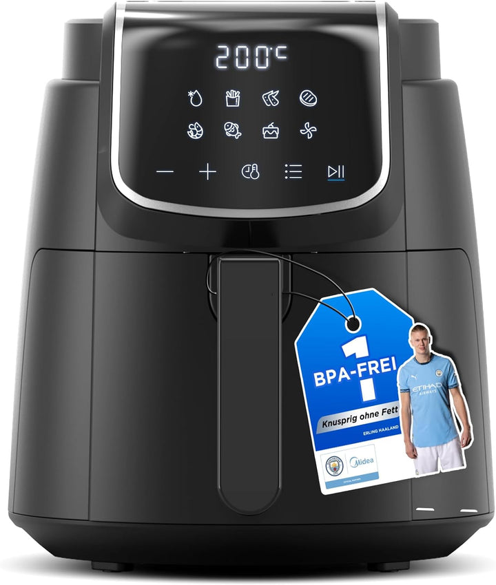 Midea Heissluftfritteuse 4L XL Air Fryer mit LED-Touchscreen, [35-200°C|8 Kochfunktionen|Spülmaschin