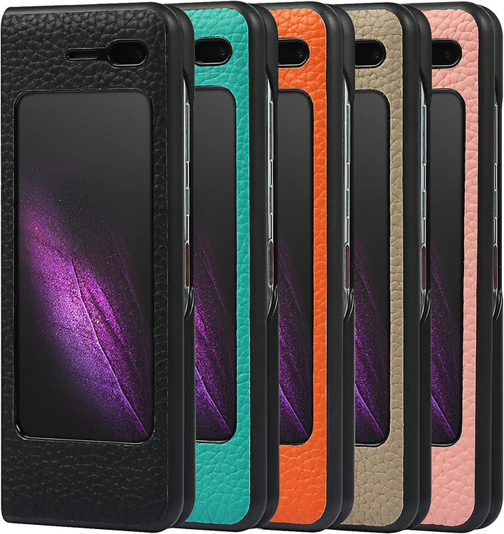 Handyhülle für Samsung Galaxy Fold, Ultradünn Luxus Litchi Korn Echtes Leder Hüllen mit Standfunktio