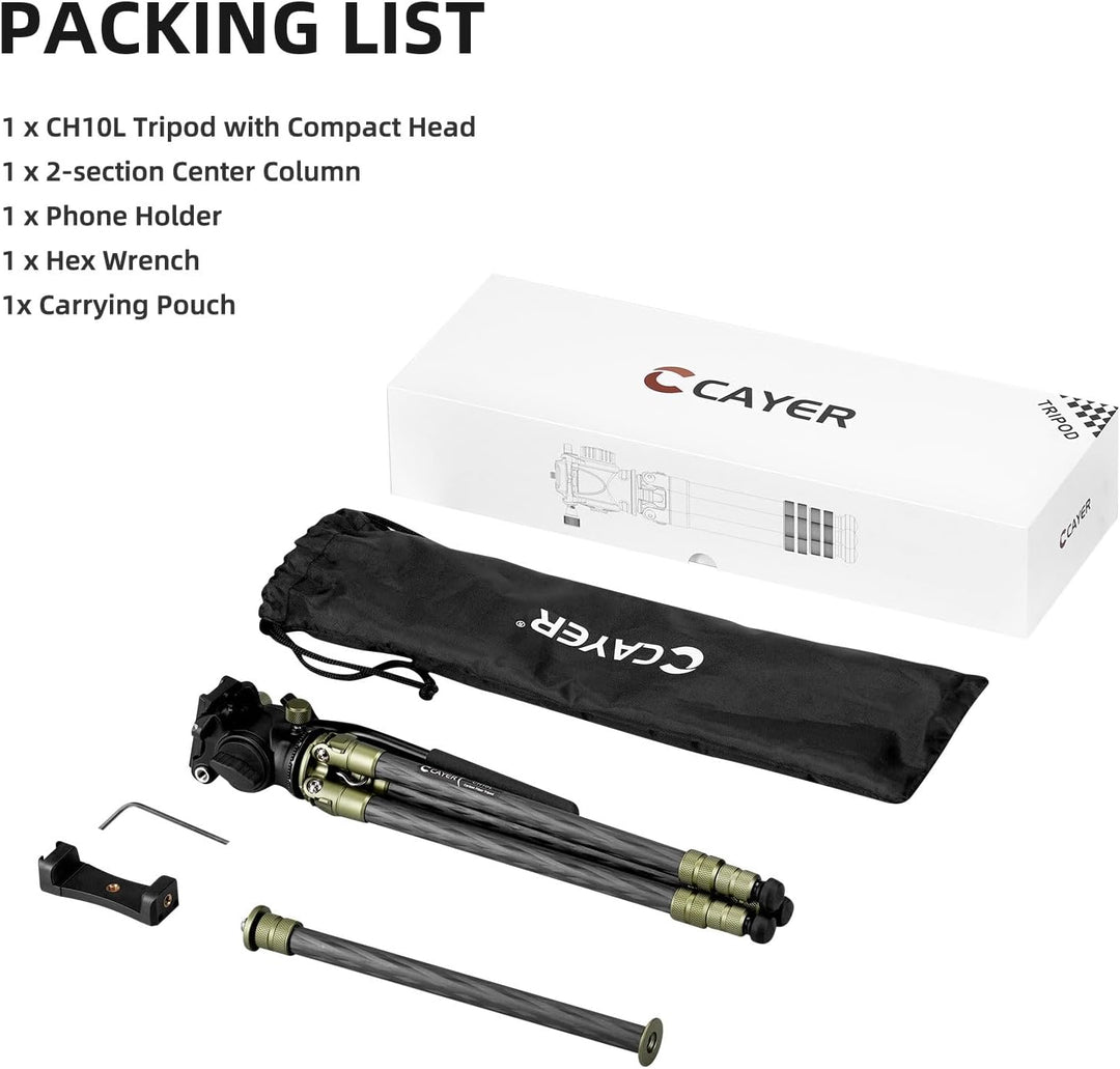 Cayer CH10L Carbon Fiber Stativ mit S1 Mini Fluid Kopf, 28" Kompaktes Tischstativ, Tischkamerastativ
