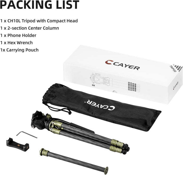 Cayer CH10L Carbon Fiber Stativ mit S1 Mini Fluid Kopf, 28" Kompaktes Tischstativ, Tischkamerastativ