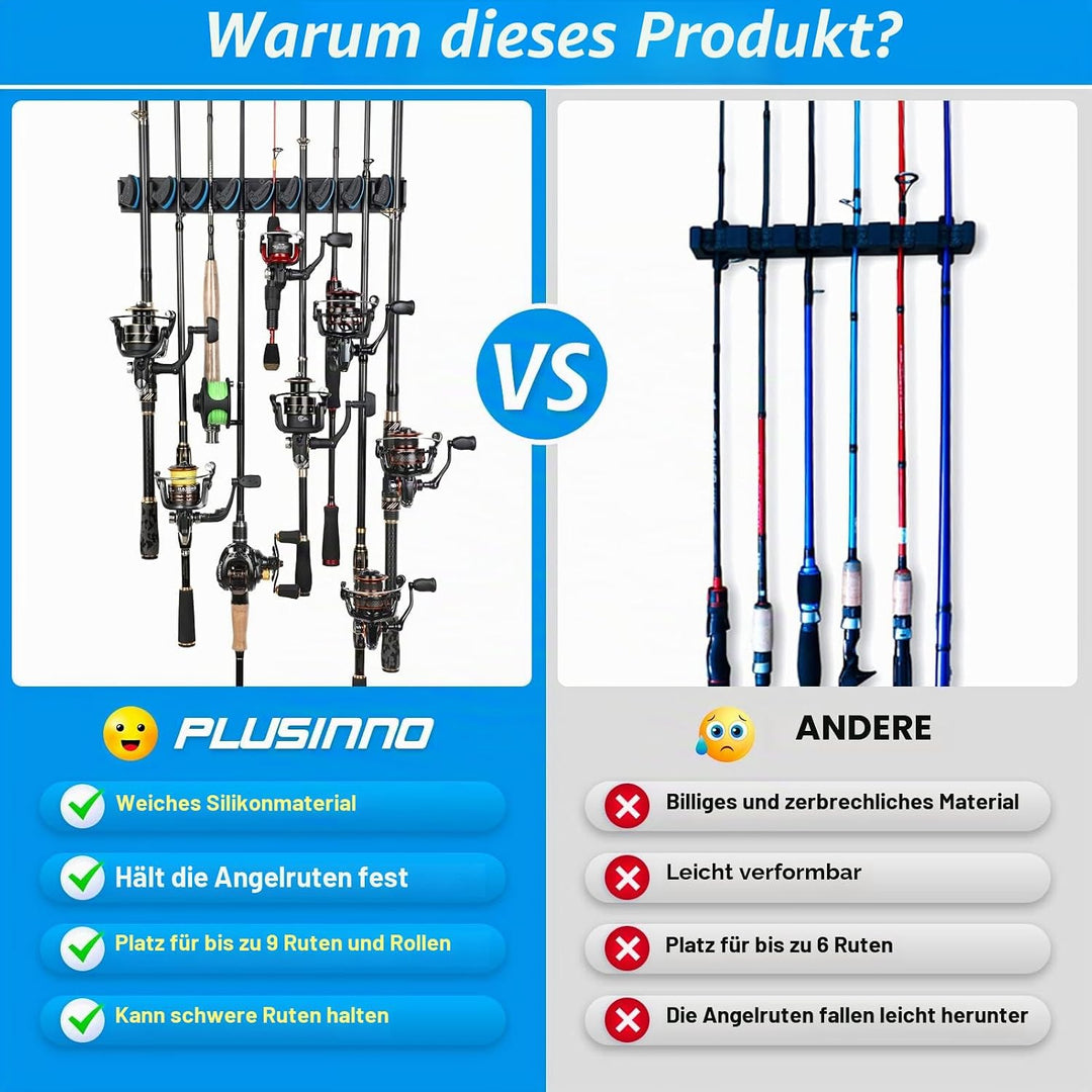 PLUSINNO Vertikaler Angelrutenhalter, Wandmontage, Angelrutenhalter für bis zu 18 Ruten oder Kombina
