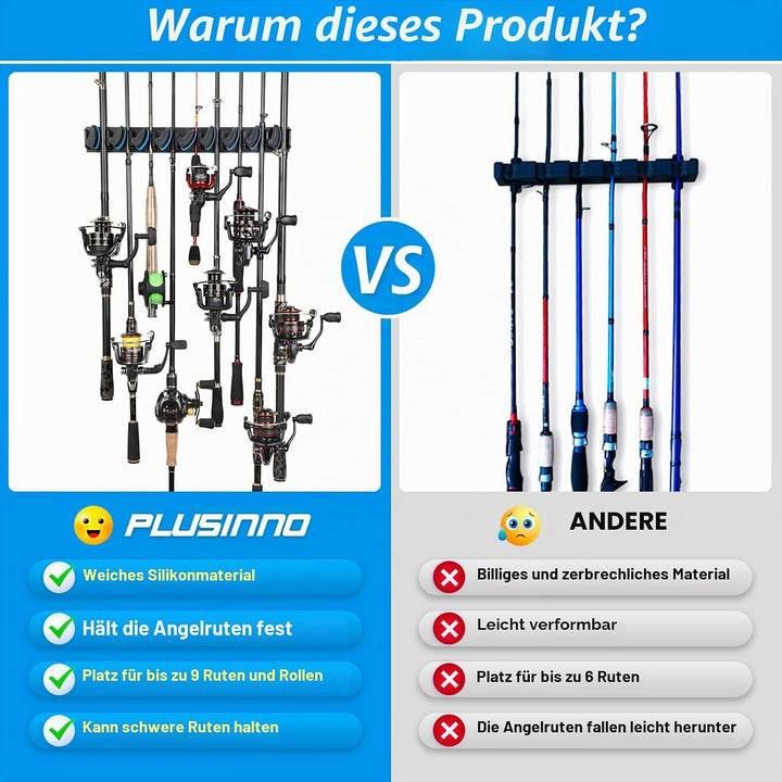 PLUSINNO Vertikaler Angelrutenhalter, Wandmontage, Angelrutenhalter für bis zu 18 Ruten oder Kombina