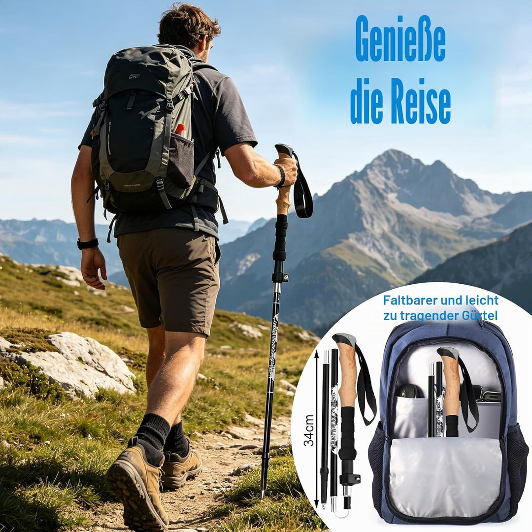 Wanderstöcke, Faltbar, Teleskopstöcke (110-130 cm), Ultraleichte Alu Trekkingstöcke oder Carbon, Wal