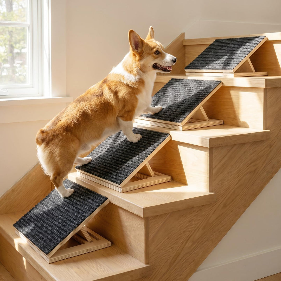 4 Stück Hunderampe, Höhenverstellbare Hundetreppe mit Rutschfester Teppichoberfläche und Polstern, H