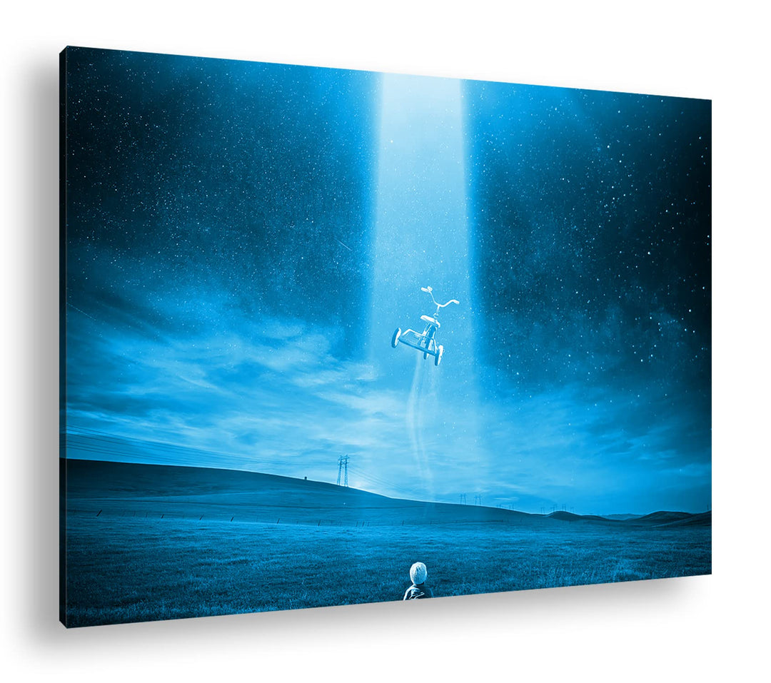 deyoli Ufo Entführung Format 60x40 Effekt: Monocrome Blau als Leinwandbild, Motiv fertig gerahmt auf