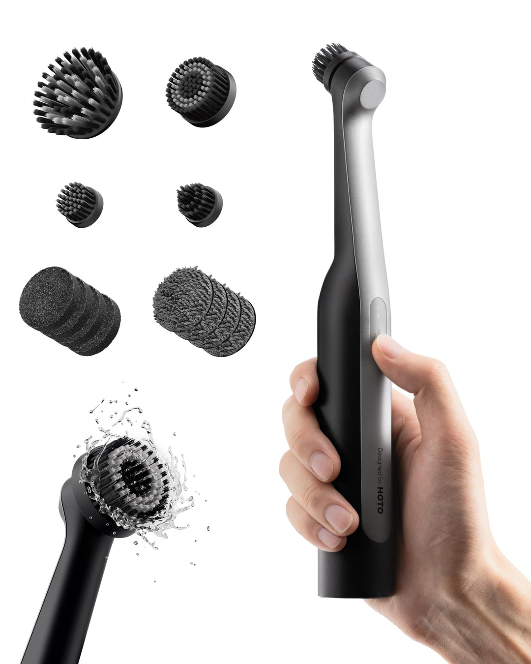 HOTO Wand™ Elektrische Reinigungsbürste, USB-C Kabellose Fugenbürste mit 12 Reinigungsköpfen, IPX7 B