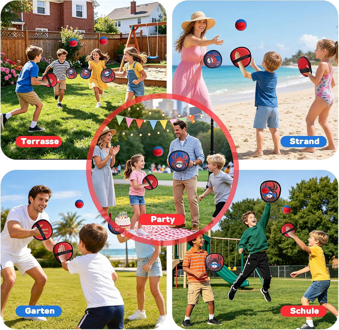 Klettball Set mit 4 Fangscheiben 4 Bälle, Klettballspiel für Kinder ab 3-12 | Ballspiele für Drausse