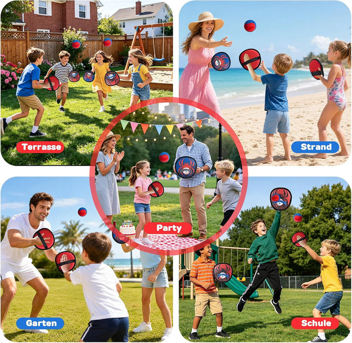 Klettball Set mit 4 Fangscheiben 4 Bälle, Klettballspiel für Kinder ab 3-12 | Ballspiele für Drausse