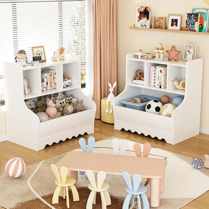 Kinder Bücherregal & Spielzeugregal – Freistehendes Kinderregal aus Holz mit 4 Fächern, Spielzeugauf