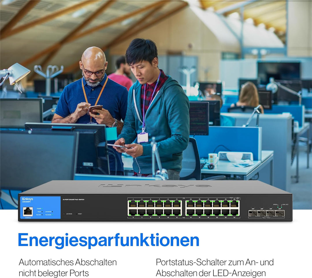 Linksys LGS328MPC-EU 24-Port Gigabit-Netzwerk-PoE+-Switch, 410 W, 4 10G-Uplink-SFP+-Steckplätze – Sm