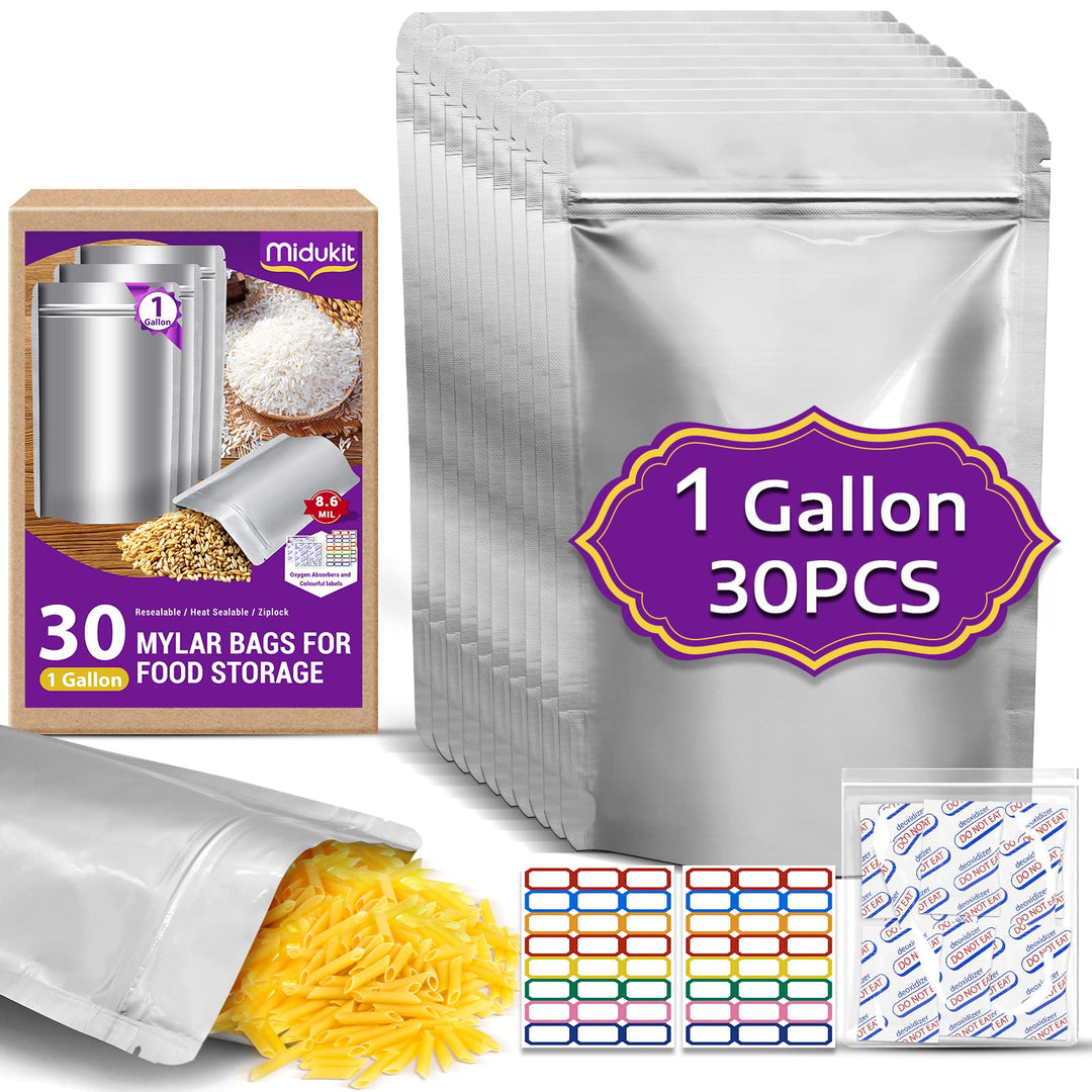 Midukit Mylar bags zur langfristige Lagerung Aufbewahrung von Lebensmitteln, 25 x 35 cm, 8,6 Mil, My