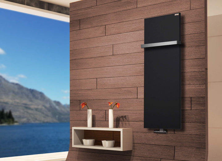 BADHEIZKÖRPER Design Mirror Steel 2 120x47cm 799 W schwarz +1 Halter 30mm SZAGATO Handtuchwärmer Han