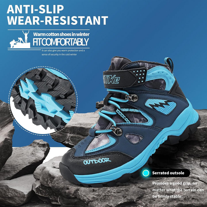 ASHION Jungen Winterschuhe Kinder Winterstiefel gefüttert und wasserdicht – rutschfeste Outdoor Wand