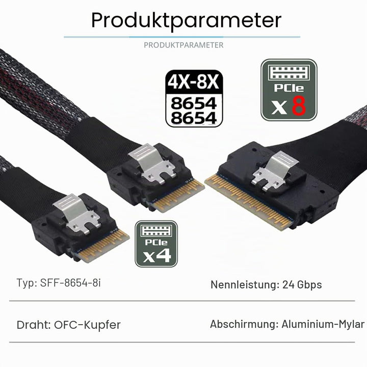 Cablecc PCI-E Ultraport Slimline SAS Slim 4.0 SFF-8654 8i 74pin to Dual SFF-8654 4i 38pin cable 40cm