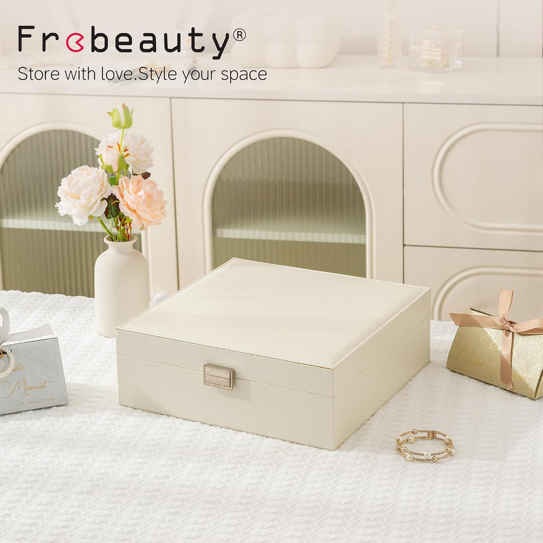 Frebeauty - Klassischer Schmuckkasten mit 50 Fächern, doppellagig, mit 6 Haken für Halskette und Arm